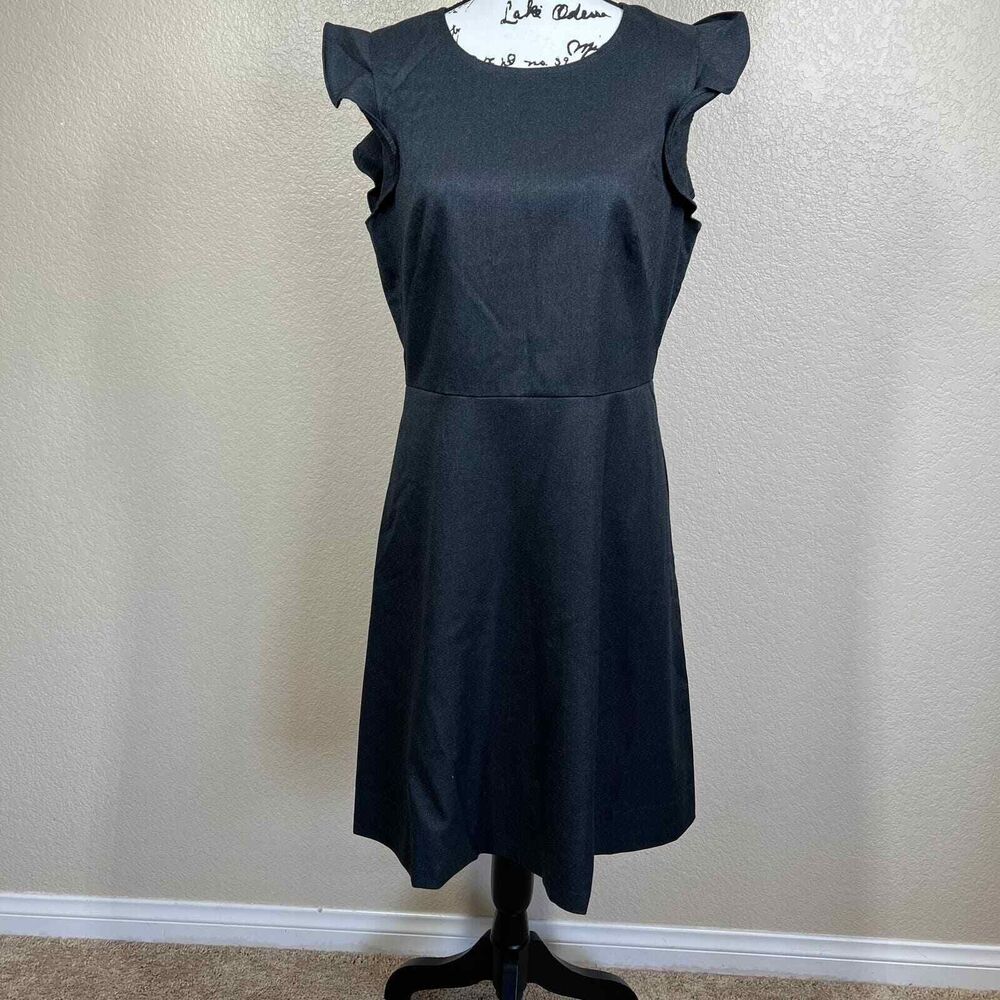 LOFT Women 10 Dress Charcoal Gray Twill Flutter Sleeve Sheath Office business - Picture 11 of 16